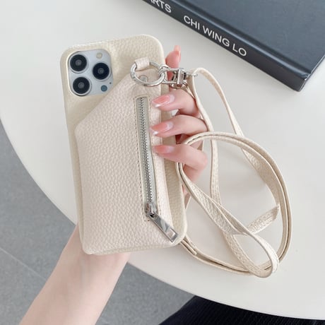 小銭入れ付 iPhone14/15proケース 革 ストラップ付 iPhone13mini/12/11カバー 高品質 12色 小銭/カード/口紅/お札など収納可[M3199]