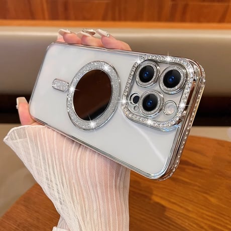 ミラー iPhone16/16Proケース  ジュエリー iPhone15pro/14/13Proカバー Magsafe対応 キラキラインナーシート付 人気品[M4587]