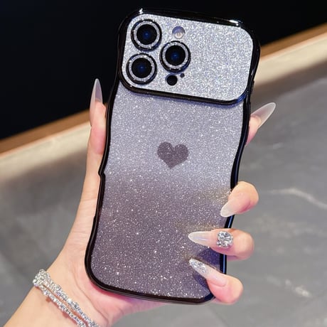 ハート柄 iPhone17/17Proケース キラキラレンズフイルム付 ラメ iPhone17ProMax/Air/16ケース ウェーブデザイン 落下防止[M5822]