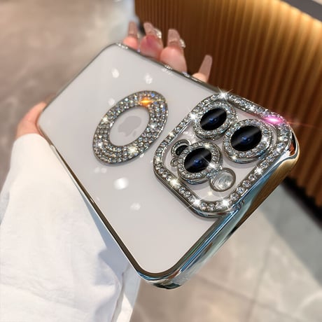 iPhone15/15proケース ストーン クリア オシャレ キラキラ iPhone14/13/12カバー 女子力アップ[M3489]