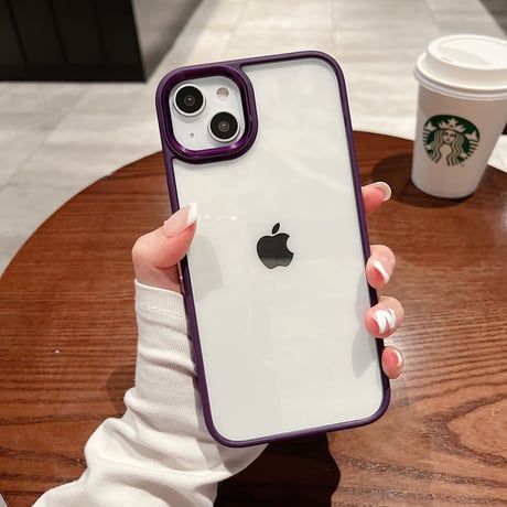 ディープパープル iphone14pro/14promaxケース 高品質高透明感アイフォン13/12mini/11proカバー 耐衝撃 シンプル風 頑丈 金属ボタン [M2238]