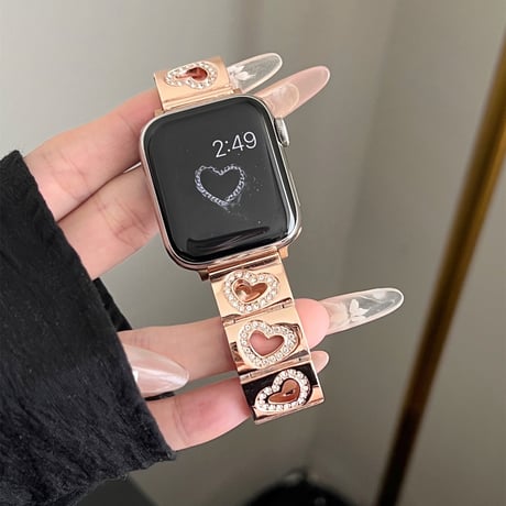 透かし彫りジュエリーハート AppleWatchバンド 高級感 アップルウォッチベルトUltra2/1/SE2/1/Series9/8/7/6/5/4/3/2/1 おしゃれ[M4889]