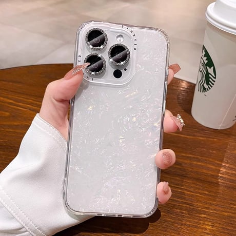 シェル風 iPhone15/15proケース ホワイトコーデ iPhone14promax/13pro/12ケース 半透明 高級感 [M4138]