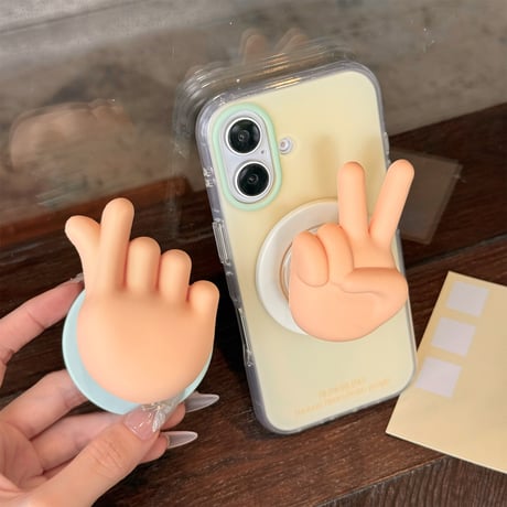指ハート/ ピースサイン スマホグリップ スタンド マグネット式タイプ 可愛い 丈夫 ギフトに最適[M5461]