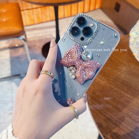 ジュエリーリボン iPhone14/15Proケース キラキラ オシャレデコiPhone13/12/11カバー 綺麗 豪華 女子力アップ ギフトにおすすめ[M2669]