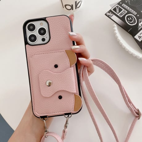 クマちゃんカード入れ iPhone15/14proケース 革製 アイフォン13/12mini/11カバー 肩掛けストラップ 高品質シック 11色[M3417]