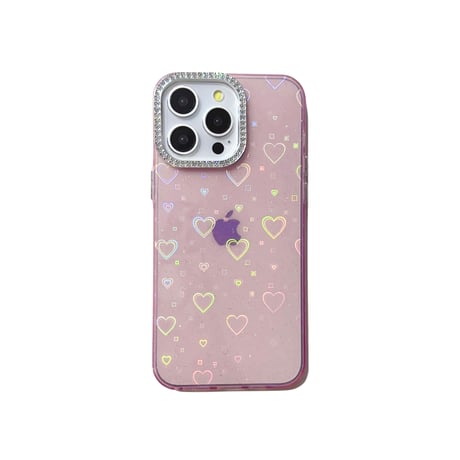 光るハート柄 iPhone15Pro/15Plusケース 女子力アップ iPhone14/13Pro/12カバー 綺麗 夏ファッション[M4439]