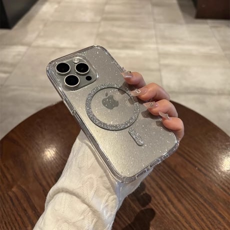 眩しいほどキラキラ iPhone15/15proケース 高級感 MagSafe対応 iphone14/13/12proカバー 黄ばまないクリアケース ラメ入り人気品[M4038]