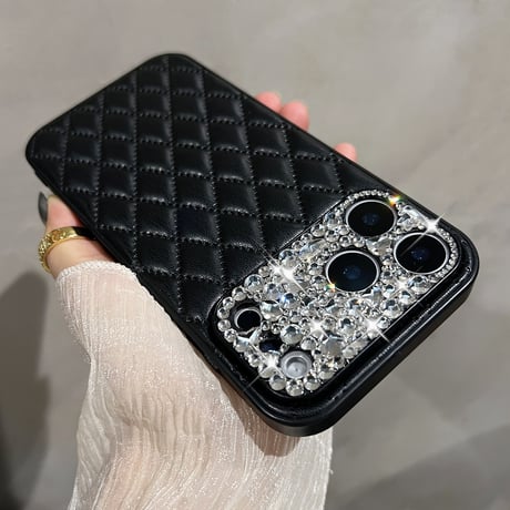 ダイヤデコ iPhone17Pro/17ケース 菱形 皮製 iPhone17ProMax/16Pro/15カバー 高級感 冬に人気 [M5832]