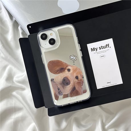 猫/犬ちゃん 鏡 iPhone15/15proケース お揃い iphone14pro/13/12proカバー 可愛い メイク直しに便利 [M4563]
