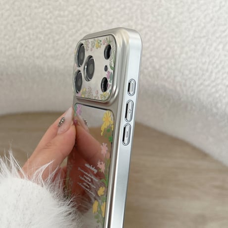 草花柄 ミラー iPhone17Pro/17ケース 頑丈 iPhone17Promax/16Pro/15ケース カメラカバー付 ガーリーファッション[M6174]