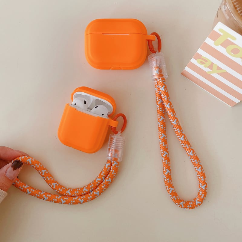 オレンジ AirpodsPro3/4ケース ストラップ付 Airpods3/Pro2
