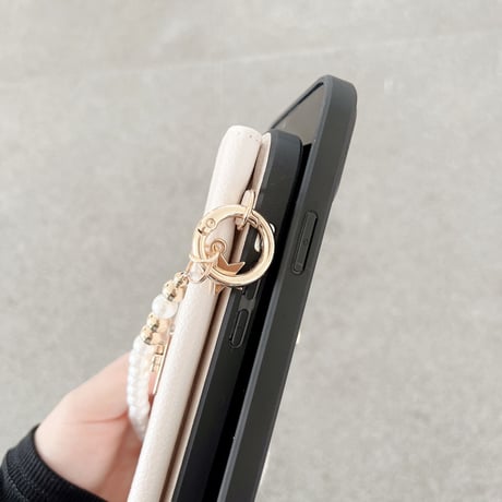 レザー カード収納  iphone14/14promaxケース 真珠ストラップ付 アイフォンSE3/13/12/11PROケース セレブ愛用 高級感 Girlsに大人気[M2473]
