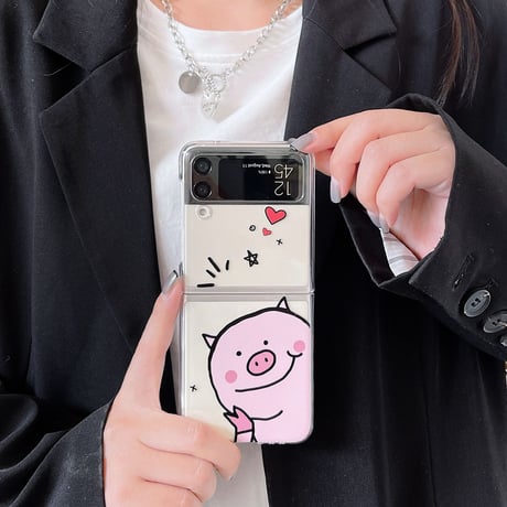 Galaxy z flip3 ケース  可愛いpig さりげないお揃い ギャラクシーzフリップ  5Gカバー キュート  クリア[M1855]
