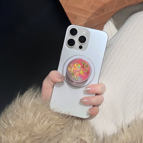 動くグリッタースマホグリップ キラキラ 綺麗 マグネット式/粘着タイプ 便利 おしゃれ 可愛い ギフトに最適[M4950]