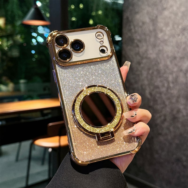ミラーリングスタンド iPhone17/17Proケース キラキララメ 四角耐衝撃