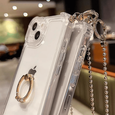 リング/ショルダーチェーン付 アイフォン15/15プロケース 四角耐衝撃 iPhone14pro/13/12カバー シンプル 多機能 [M4297]