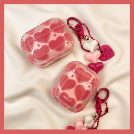 ピンクハート柄 AirPods Pro 3ケース グラデーション Airpods 4/3ケース  Airpods Pro 2/Pro 1カバー  キーホルダ付 可愛い 女子に人気[M5991]