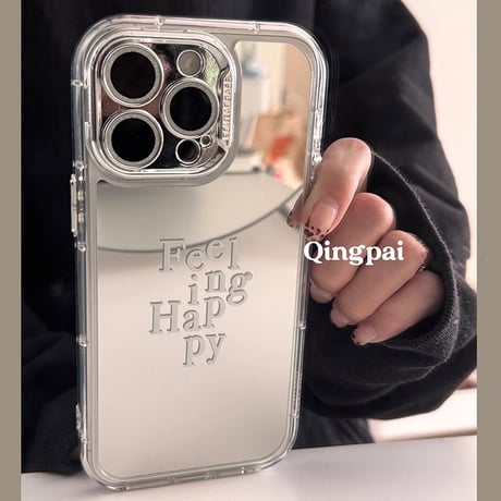 ミラー iphone16pro/16ケース Feeling Happy iphone15pro/14/13proケース 高級感 シック 頑丈 カメラ保護[M5061]