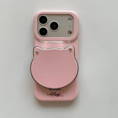 猫耳付ミラー iPhone17/17Proケース スタンド機能 iPhone16Pro/15/14ProMaxケース 高級感皮 頑丈 人気品 便利[M6179]