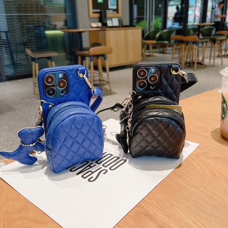 小銭入れ iphone14pro/14plusケース  レザー製 肩掛けストラップ アイフォン13/12/11カバー カメラカバー 犬アクセサリー付 実用[M2447]