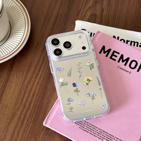 ドライフラワー ミラー iPhone17Pro/17ケース キラキララメ iPhone17Promax/16Pro/15ケース メイク直しに便利[M6244]