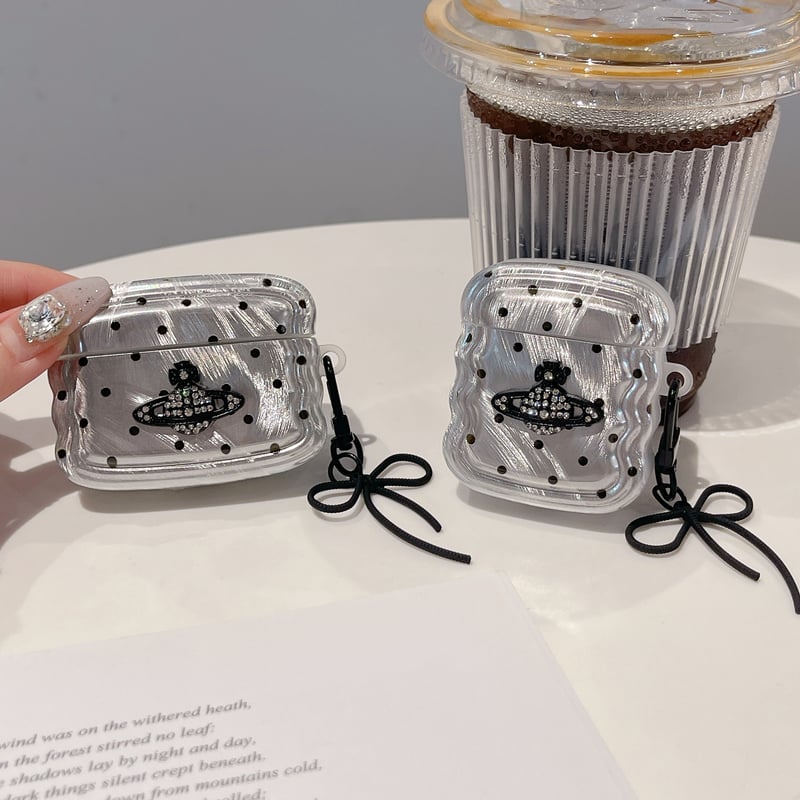 Airpods 4ケース うねうね 水玉模様 ビジューデコ AirpodsPro2/Pro1/