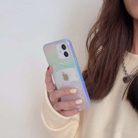 オーロラに光る iphone14/14proケース カラー枠 おしゃれクリアiphone13/12カバー  ツヤあり キラキラ 変色 頑丈M321