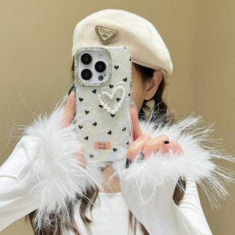 パールハート iPhone15/15proカバー シェル風 iPhone14pro/13pro/12proケース かわいい キラキラ 女子 ギフトに最適[M4079]