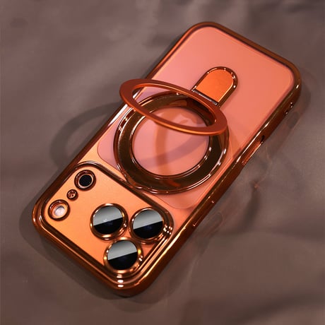 iPhone17Pro/16ProMaxケース MagSafeリングスタンド iPhone15Pro/14/13ケース レンズカバー 黄ばまない [M4641]