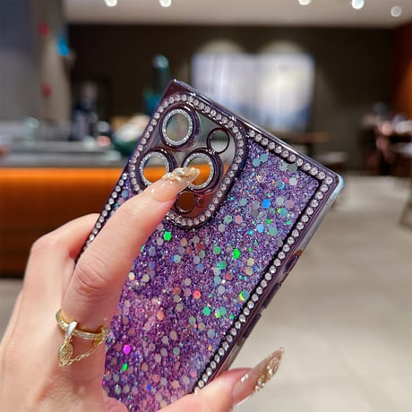 キラキラスクエア iPhone16/16Proケース ジュエリー/ラメ iPhone15promax/14/13Proカバー 四角 おしゃれ カメラ保護[M5468]