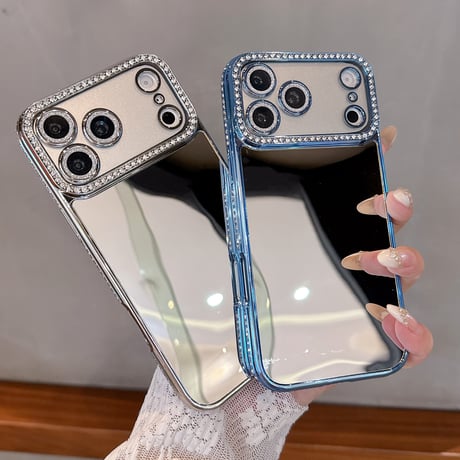 ジュエリーミラー iPhone17Pro/17ケース メタリックカラー iPhone16/15ProMax/14ケース ラグジュアリー感 キラキラライン 大人気 レンズ保護[M6234]