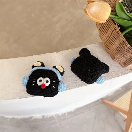 ニット黒猫 Airpods 4ケース かわいい エアーポッズプロ２/１ケース Airpods3/2カバー 柔らかい 手さわりいい ギフトに最適[M4715]