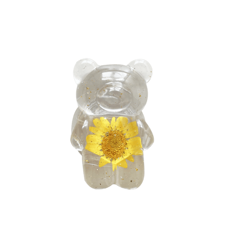 押し花付クマちゃん スマホグリップ/ポップソケット 綺麗 伸び縮み式  高透明グリップトーク  スマホリング・スタンド一体型  落下防止  可愛い[M1648]
