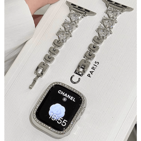 ハートダイヤ AppleWatchバンド 高品質 金属 アップルウォッチ10/9 ベルト Ultra3/2/1 Series 10/9/8 SE3/2/1 高級感キラキラ[M5639]