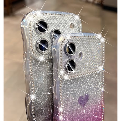 うねうねジュエリーライン iPhone17Pro/17ケース ハート柄 iPhone16/15/14ケース グラデーションカラー レンズ保護[M6325]