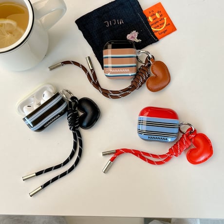 縞模様 Airpods 4ケース ハートデコキーチェーン付 Airpods3/Pro2ケース airpodsproカバー  トレンド人気[M4882]