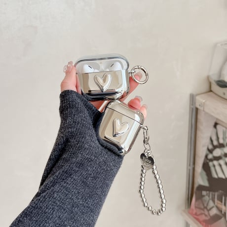 ハートデコ Airpods 4ケース ストラップ/リング Airpods3/Pro2ケース airpodsproカバー 可愛い 光沢感メッキ[M5094]