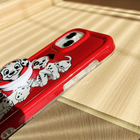 ダルメシアン iPhone14/14proケース 可愛い犬グリップ付き iphone13/12/11カバー  赤色 便利 キュートギフトにおすすめ[M2647]