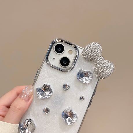 ダイヤリボン iPhone16/16proケース キラキラ iPhone15pro/14/13pro/12ケース ホワイト  きれい[M4647]