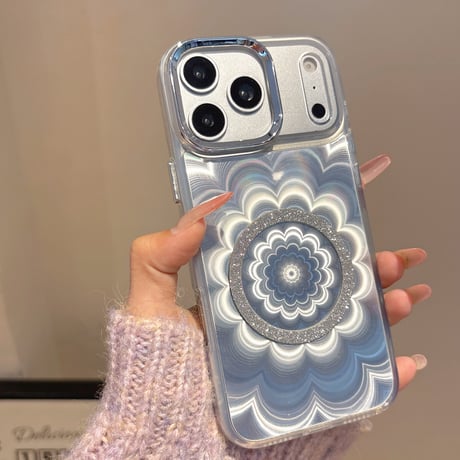 光る花 iPhone17/17Proケース MagSafeリングスタンド iPhone16/15ProMax/14ケース きれい 面白い 便利[M6195-1]