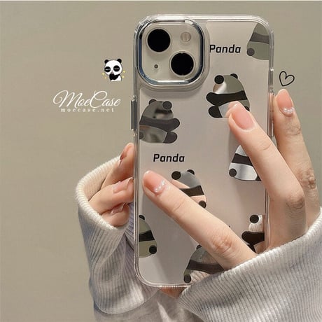 Panda ミラーiphone14/13ケース かわいいパンダ背中 アイフォン12pro/11ケース  キュート 頑丈 ギフトにおすす[M3050]