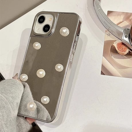 おしゃれミラーiPhone15/15proケース 女子力アップ iPhone14pro/13/12カバー 可愛い ハンドメイド 丈夫[M4186]