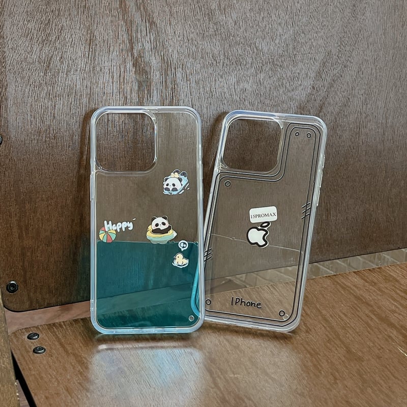 動くパンダ/アップル iPhone15/15proケース 液体入り アイフォン14プロ