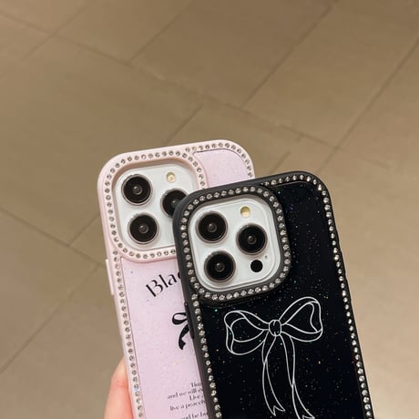 ジュエリー iPhone16/16proケース リボン柄 iPhone15Pro/14/13proカバー 可愛い キラキラ 女子力アップ [M4988]