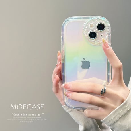 キラキラクマさんグリップ付 iphone14/13proケース  レインボーカラー iphone12/11カバー  可愛い  お洒落 多機能 綺麗透明感[M2181]