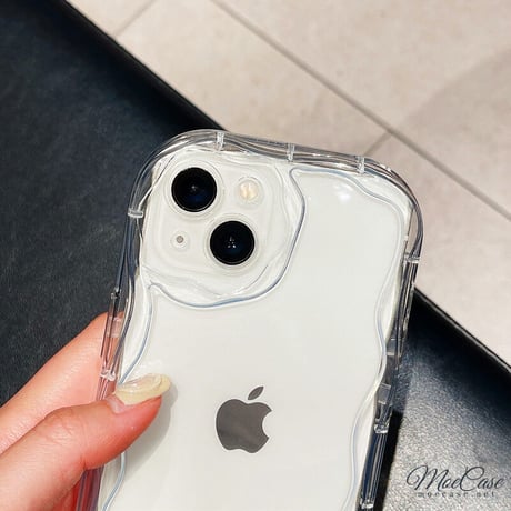 クリアiPhone15/14proケース 波紋枠レンズカバー アイフォン13/12pro/11カバー 透明 全面保護 落下防止 [M2835]