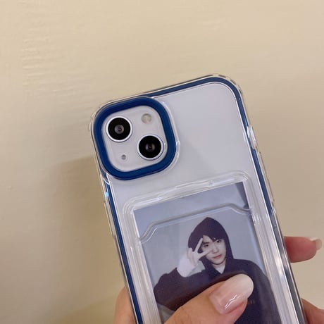 【iPhone15対応】カラー枠カード入れ付 iphone14/13promaxカバー  写真/メモ収納クリアアイフォン11/12miniケース  耐衝撃  頑丈 シンプル   M1094