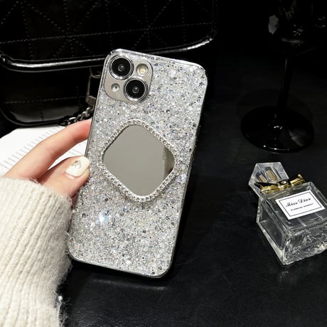 ストーン鏡付 iPhone15/15Proケース キラキラグリッター iPhone14/13Pro/12ケース 可愛い 人気 頑丈[M4020]