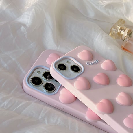 ピンク iphone14/13proケース 立体ハート iphone12/SE3/11カバー 可愛い プレゼントにおすすめ [M1932]